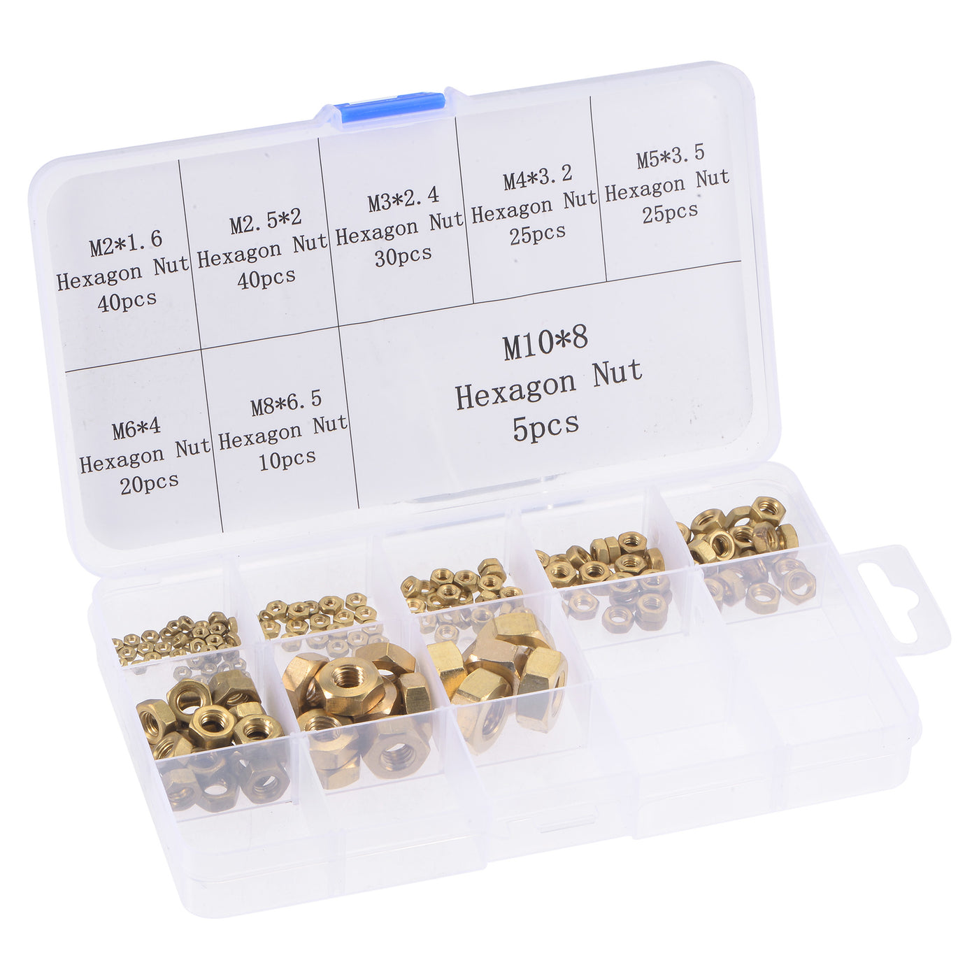 Harfington Hex Nuts 195Pcs 8-Size Metric Coarse Thread Brass Assortment Kit Size: M2 to M10