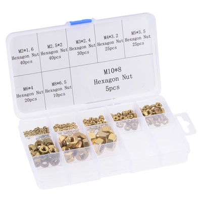 Harfington Hex Nuts 195Pcs 8-Size Metric Coarse Thread Brass Assortment Kit Size: M2 to M10