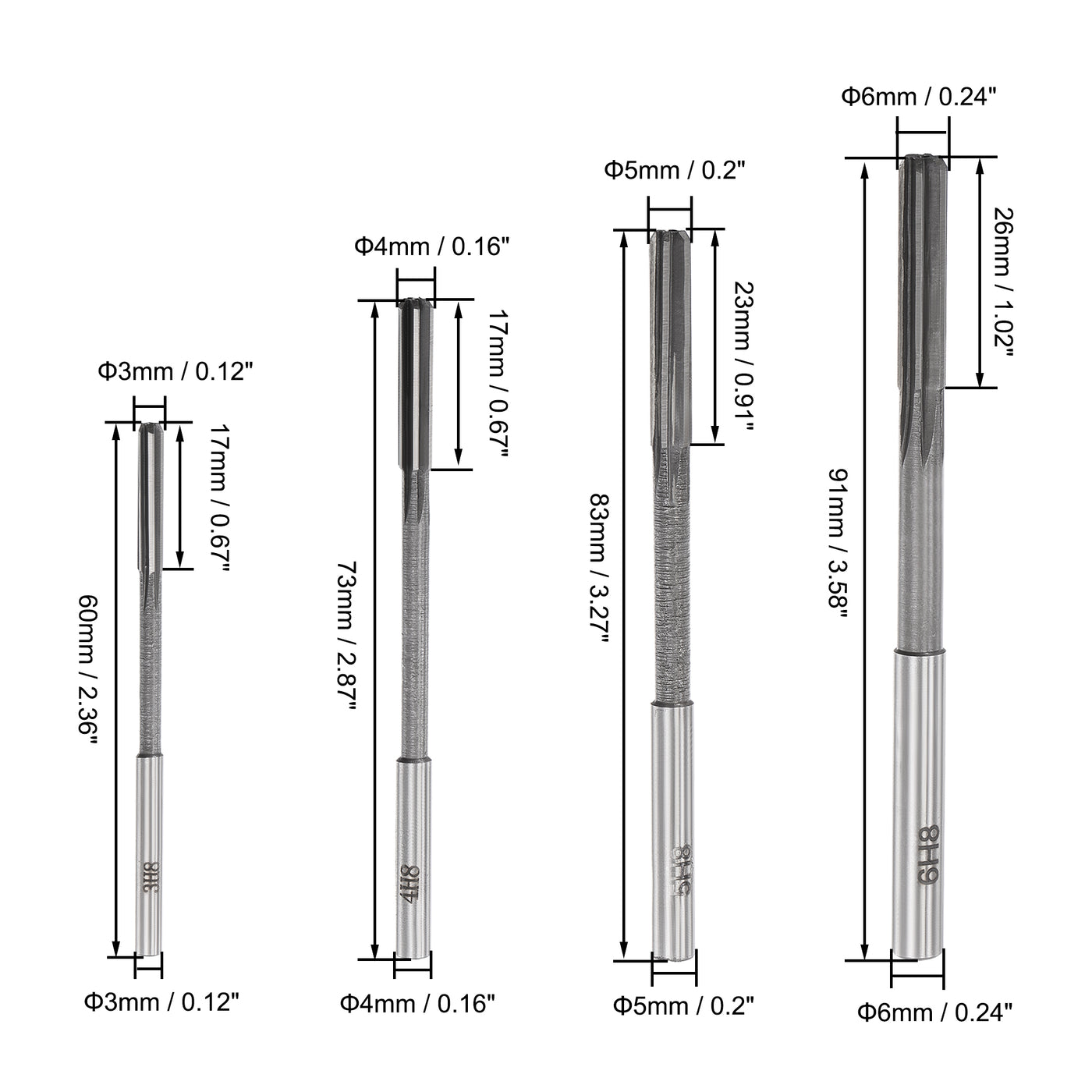 Harfington Chucking Reamer Set H8 Lathe Machine Reamer Straight Flute (3mm-10mm) 8pcs