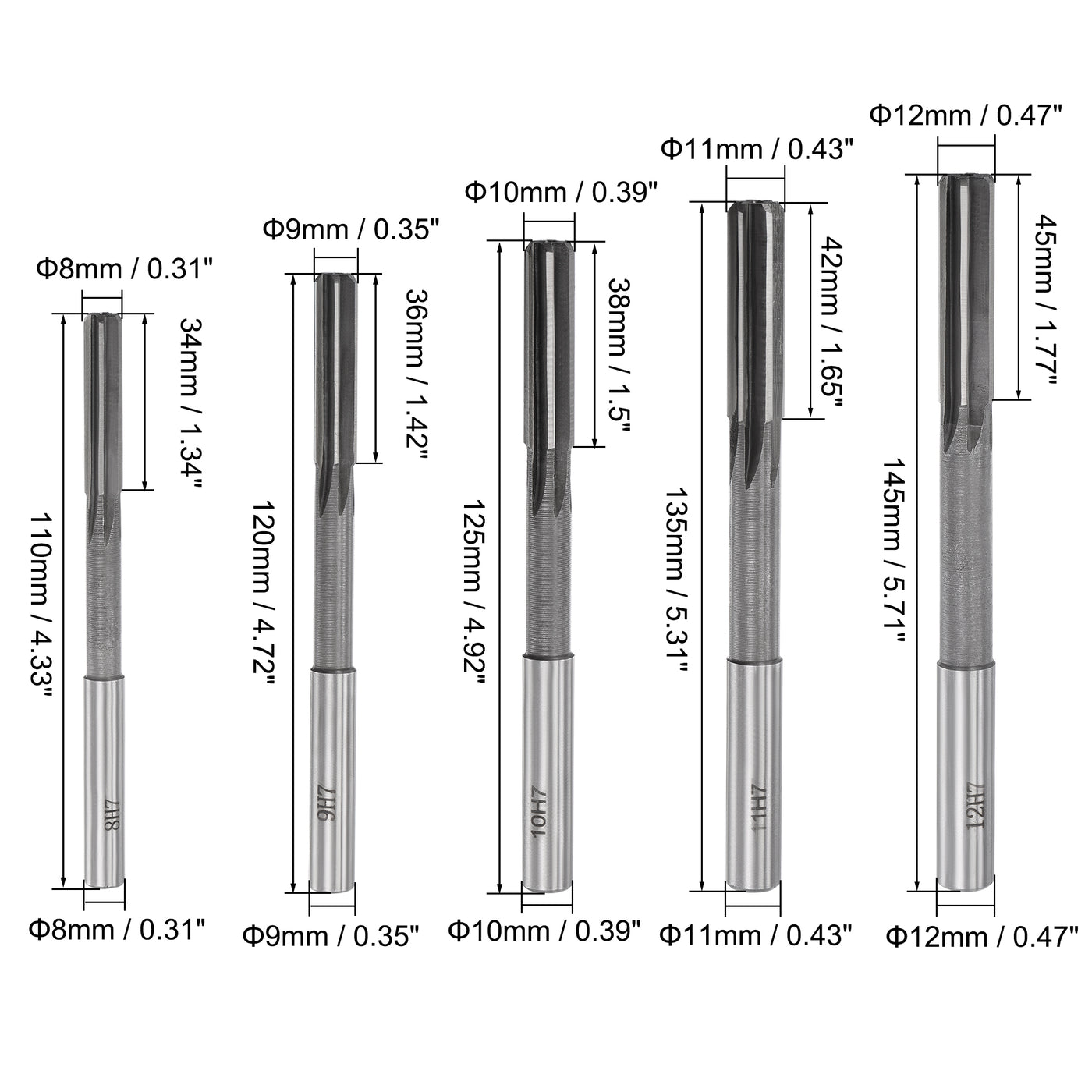 Harfington Chucking Reamer Set H7 Lathe Machine Reamer Straight Flute (3mm-12mm) 10pcs