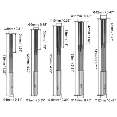 Harfington Chucking Reamer Set H7 Lathe Machine Reamer Straight Flute (3mm-12mm) 10pcs