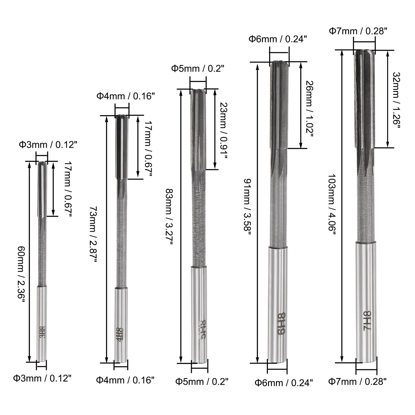 Harfington Chucking Reamer Set H8 Lathe Machine Reamer Straight Flute (3mm-12mm) 10pcs