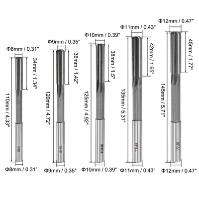 Harfington Chucking Reamer Set H8 Lathe Machine Reamer Straight Flute (3mm-12mm) 10pcs