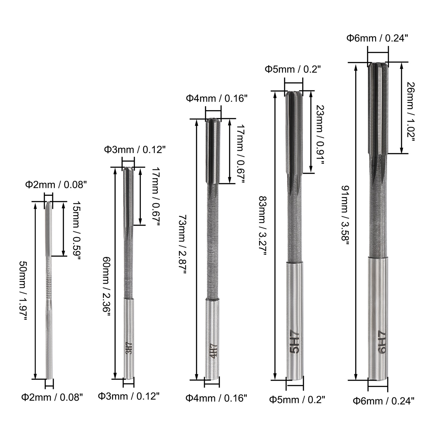 Harfington Chucking Reamer Set H7 Lathe Machine Reamer Straight Flute (2mm-10mm) 9pcs