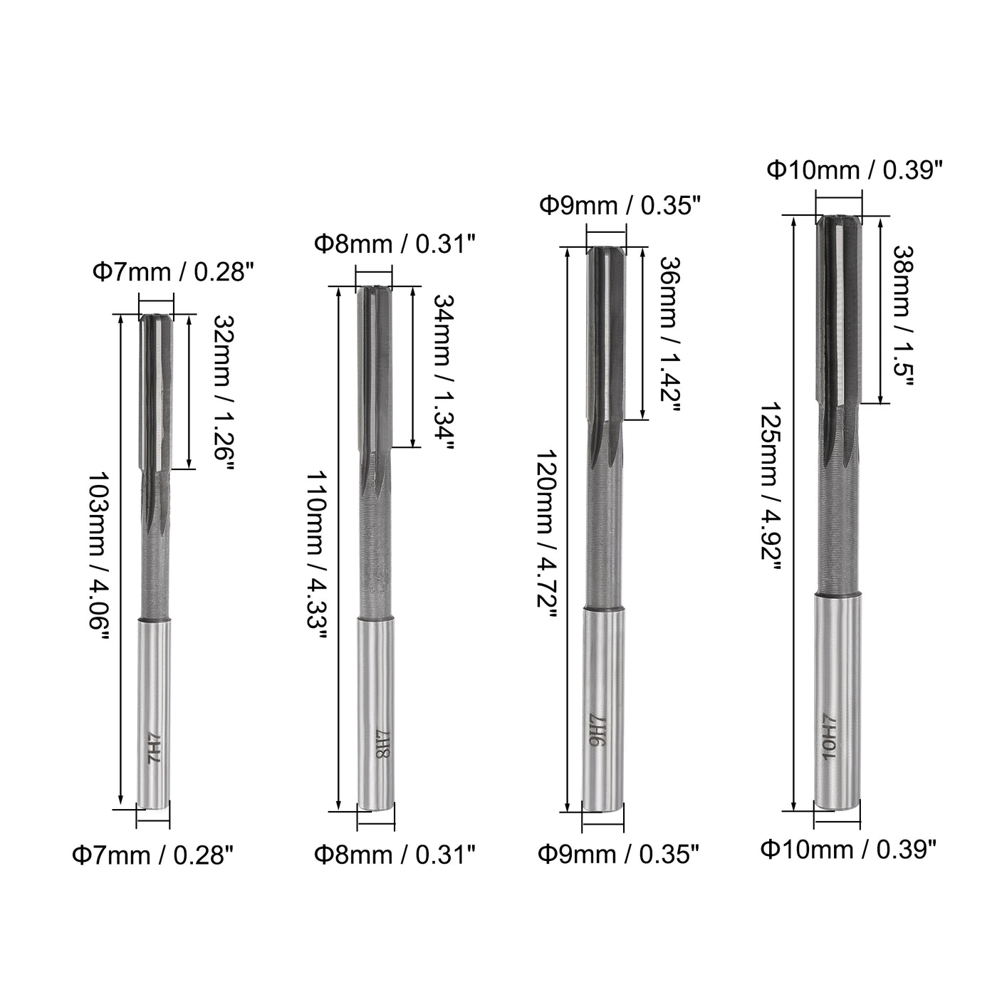 Harfington Chucking Reamer Set H7 Lathe Machine Reamer Straight Flute (2mm-10mm) 9pcs