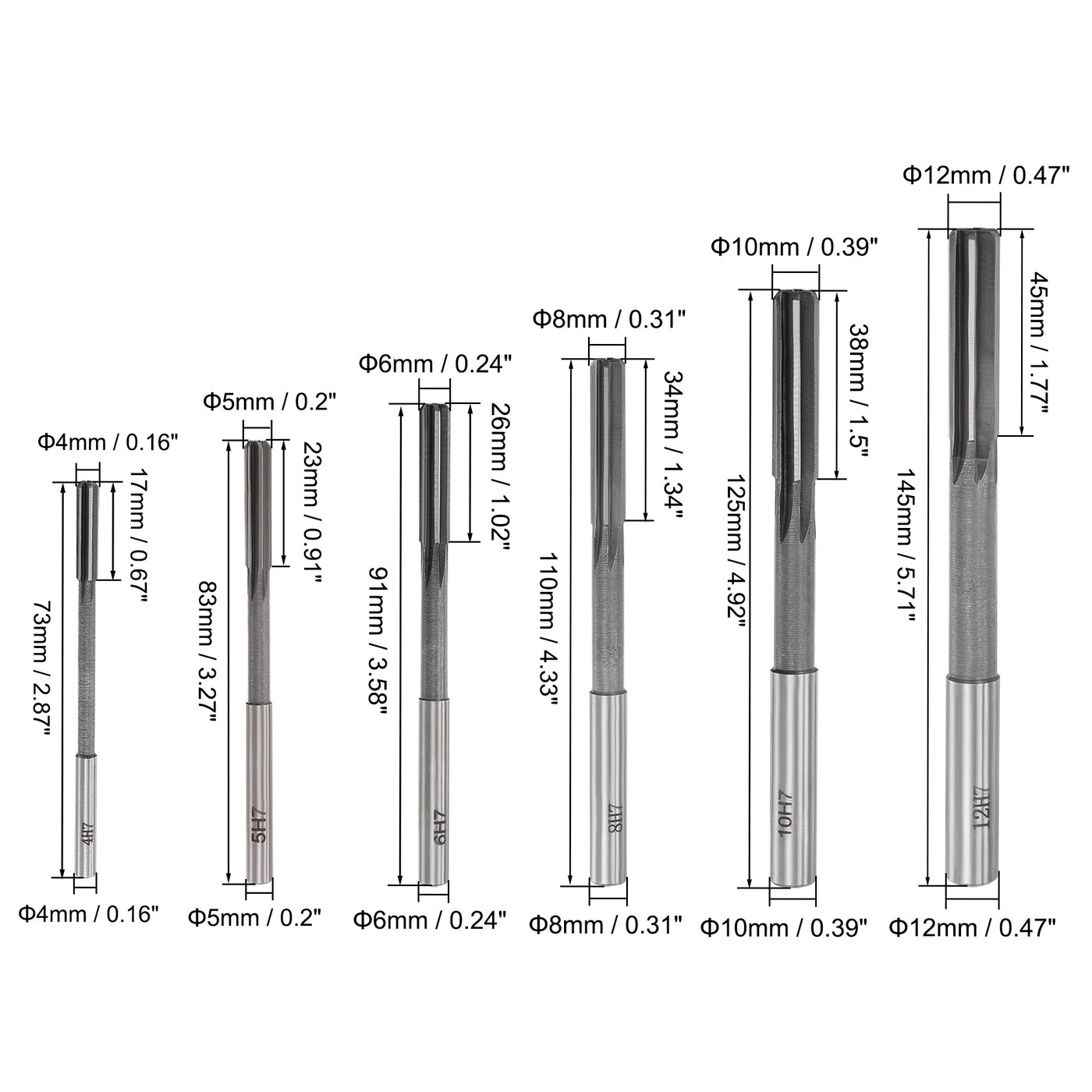 Harfington Chucking Reamer Set H7 Lathe Machine Reamer Straight Flute (4mm-12mm) 6pcs