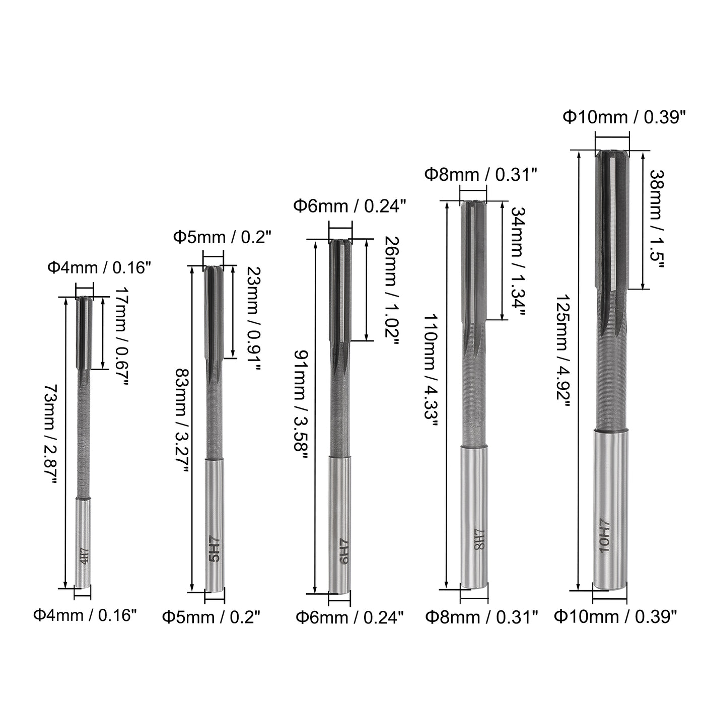 Harfington Chucking Reamer Set H7 Lathe Machine Reamer Straight Flute (4mm-10mm) 5pcs