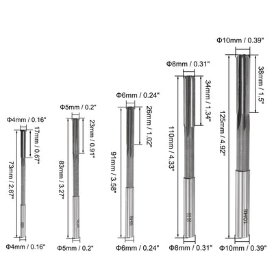 Harfington Chucking Reamer Set H8 Lathe Machine Reamer Straight Flute (4mm-10mm) 5pcs