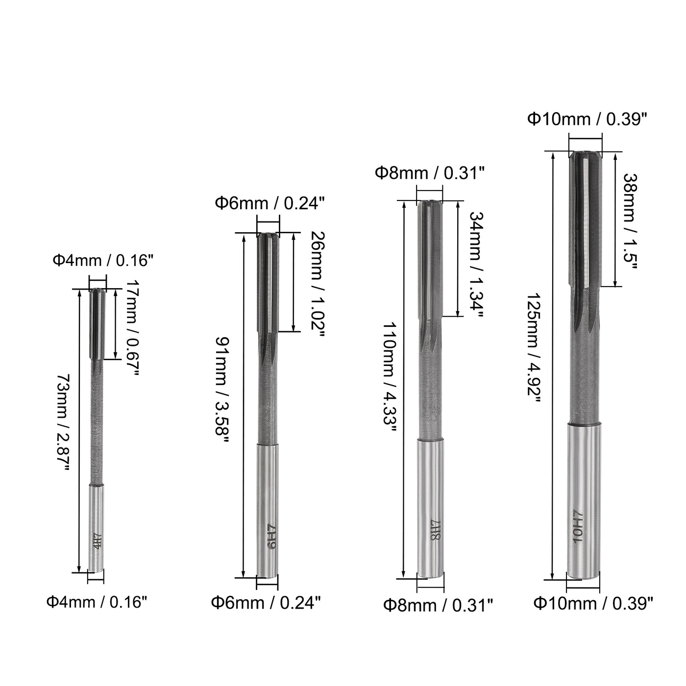 Harfington Chucking Reamer Set H7 Lathe Machine Reamer Straight Flute (4mm-10mm) 4pcs