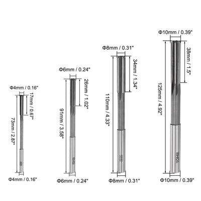 Harfington Chucking Reamer Set H8 Lathe Machine Reamer Straight Flute (4mm-10mm) 4pcs