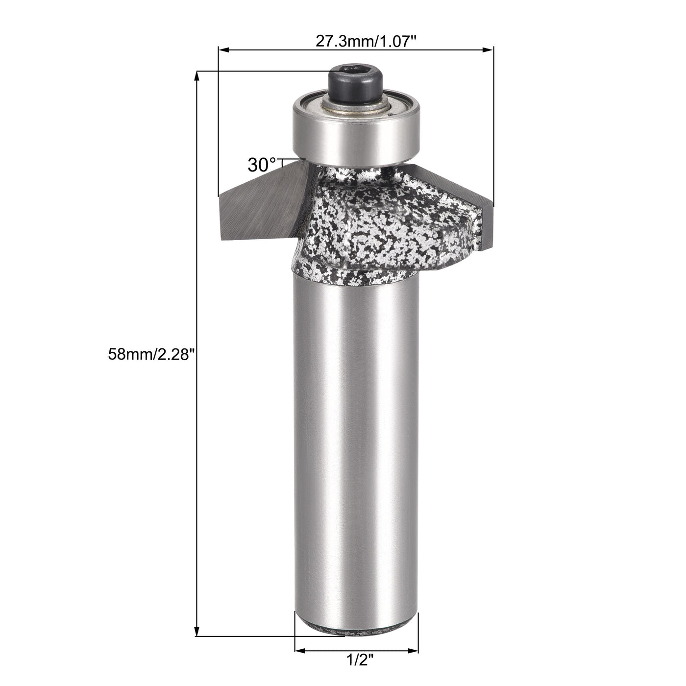 Harfington Chamfer Router Bit 60 Degree 1/2" Shank 11mm Cutting Height, Carbide Tipped Edge Bevel Forming Tool for Woodworking, 27.3mm Cutting Dia