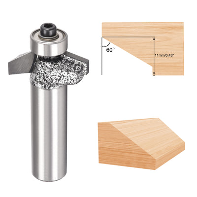 Harfington Chamfer Router Bit 60 Degree 1/2" Shank 11mm Cutting Height, Carbide Tipped Edge Bevel Forming Tool for Woodworking, 27.3mm Cutting Dia