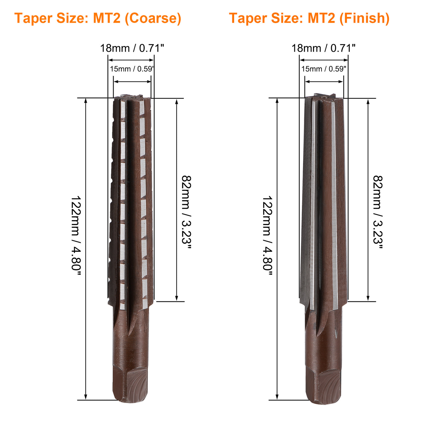 Harfington MT2 Morse Taper Reamer Coarse and Finish Set H8 Alloy Tool Steel 6 Flutes 2pcs