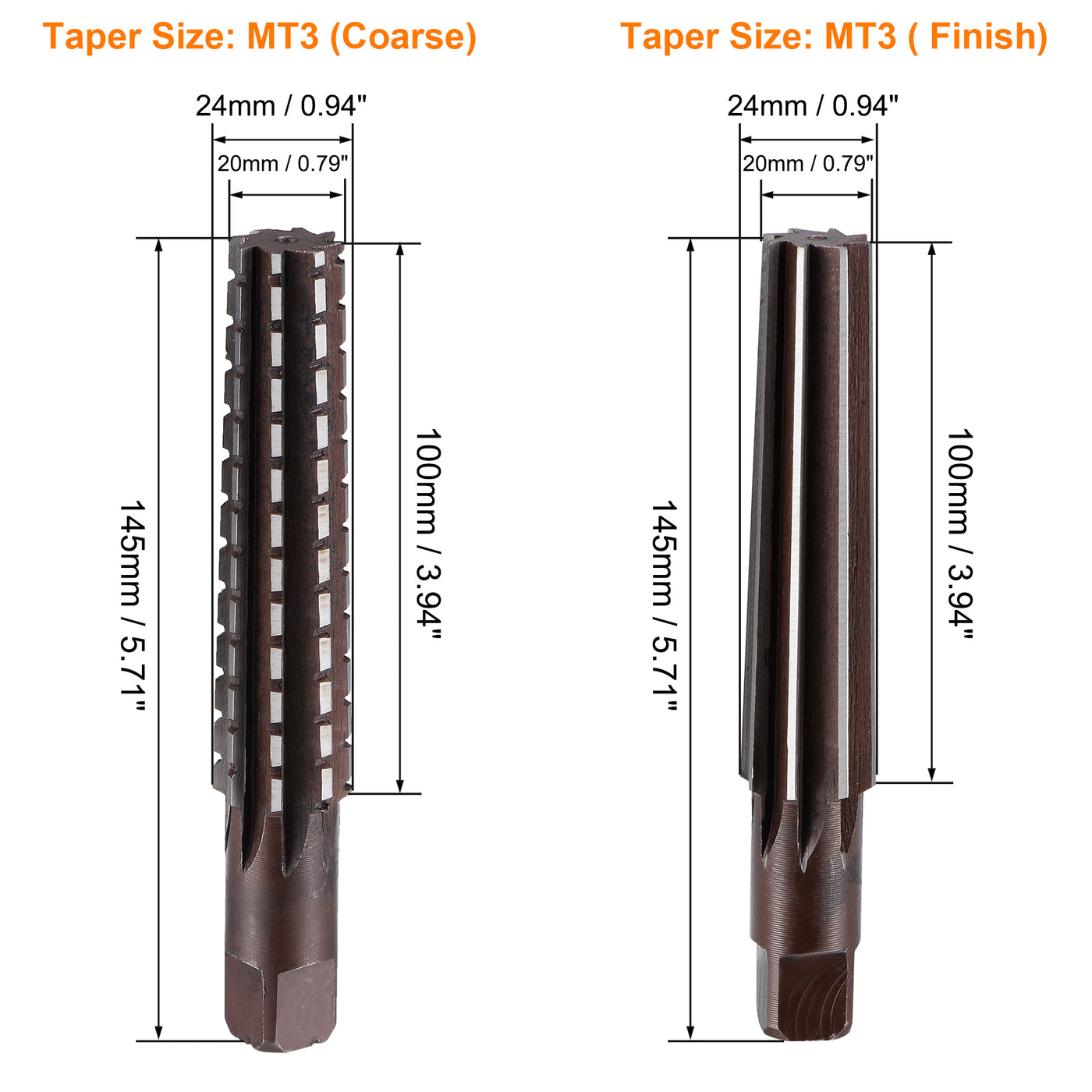 Harfington 2pcs MT3 Morse Taper Reamer Coarse and Finish Set H8 Alloy Tool Steel 6 Flutes