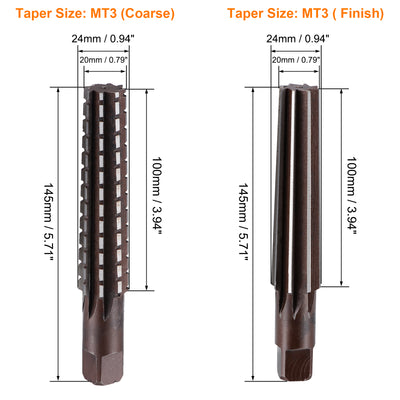 Harfington 2pcs MT3 Morse Taper Reamer Coarse and Finish Set H8 Alloy Tool Steel 6 Flutes