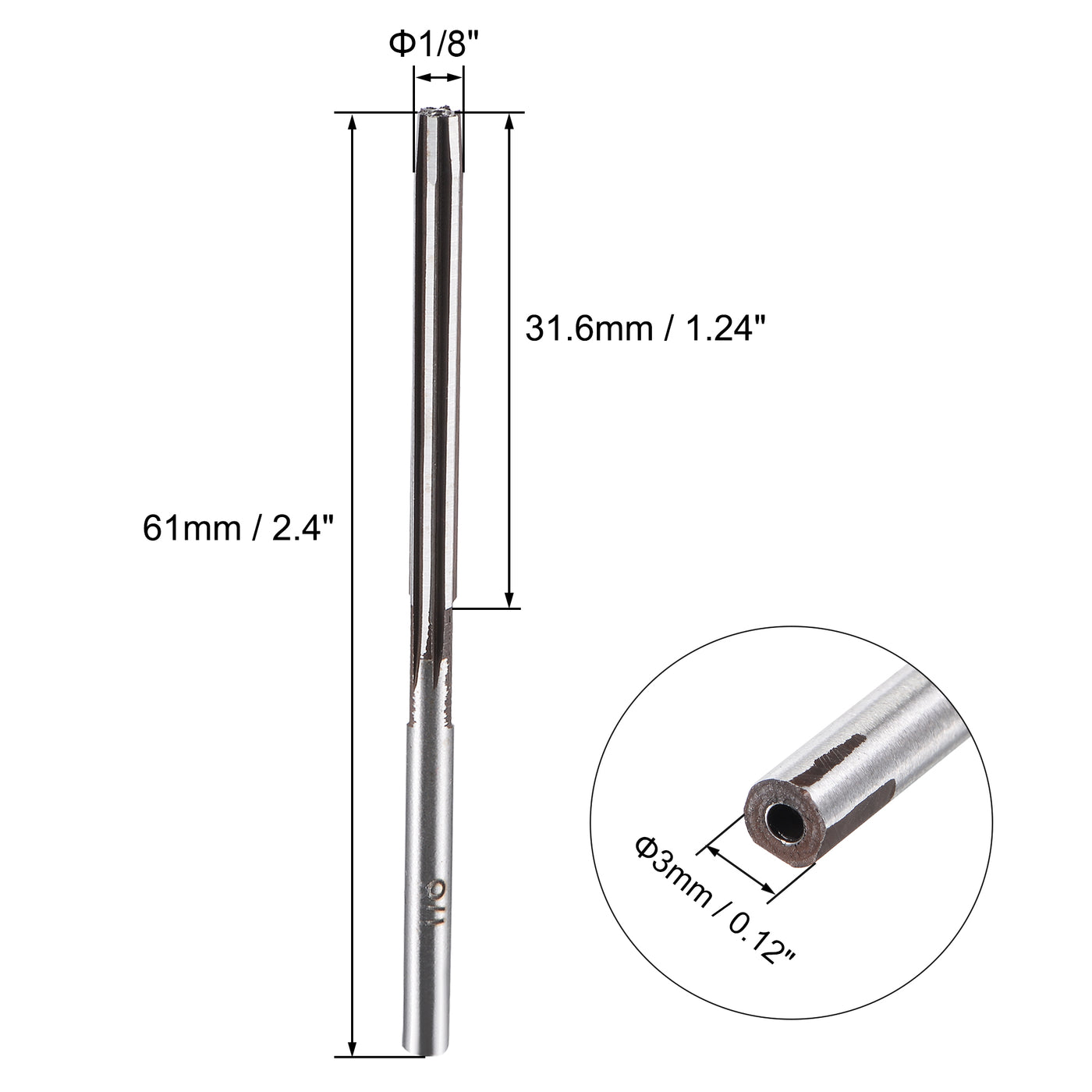 Harfington 1/8" Hand Reamer H8 Alloy Tool Steel 6 Flutes Straight Shank Cutter
