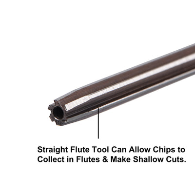 Harfington 1/8" Hand Reamer H8 Alloy Tool Steel 6 Flutes Straight Shank Cutter