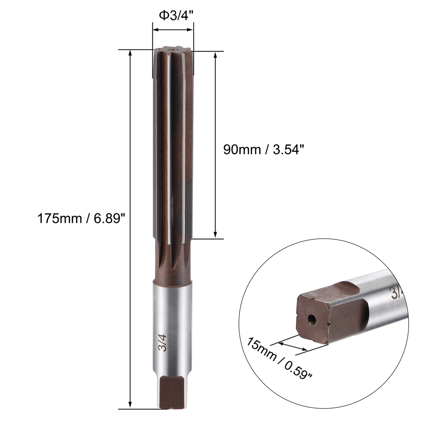 Harfington 3/4" Hand Reamer H8 Alloy Tool Steel 8 Flutes Straight Shank Cutter 2pcs