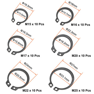 Harfington 180Pcs 15-Size External Retaining Ring Carbon Steel Assortment Set Black