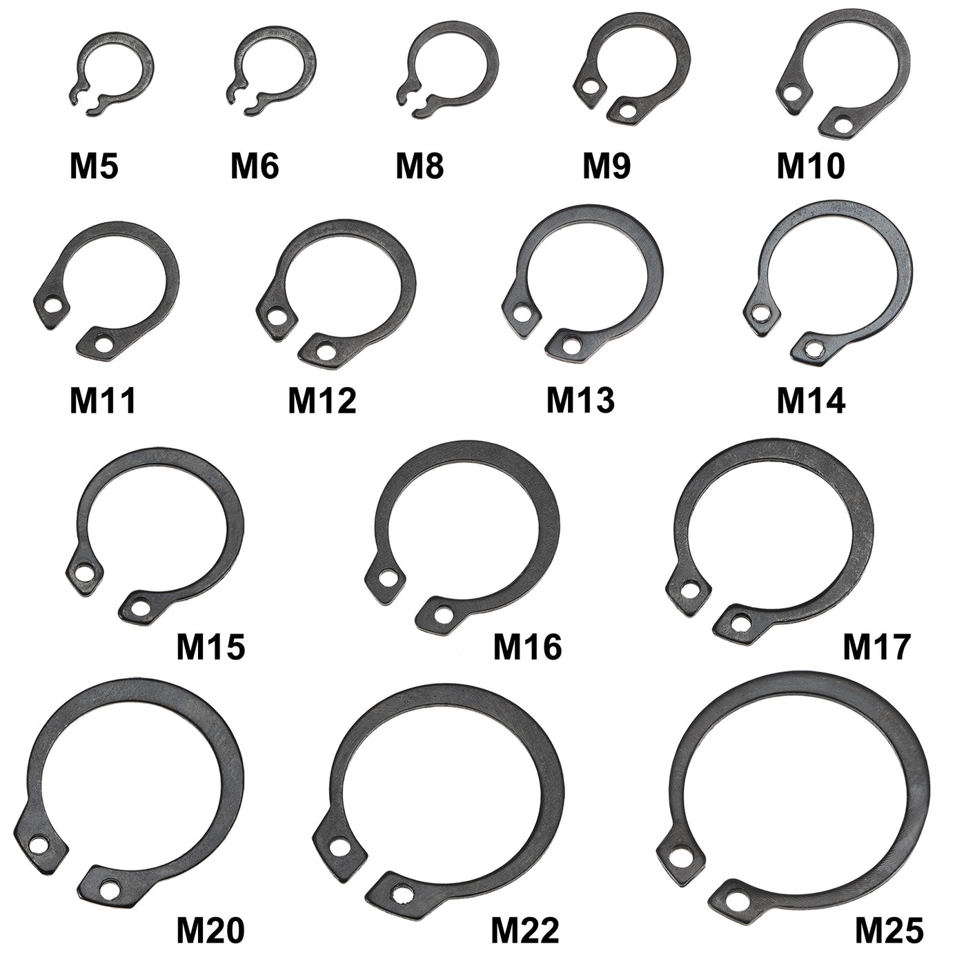 Harfington 180Pcs 15-Size External Retaining Ring Carbon Steel Assortment Set Black