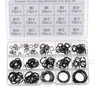 Harfington 180Pcs 15-Size External Retaining Ring Carbon Steel Assortment Set Black