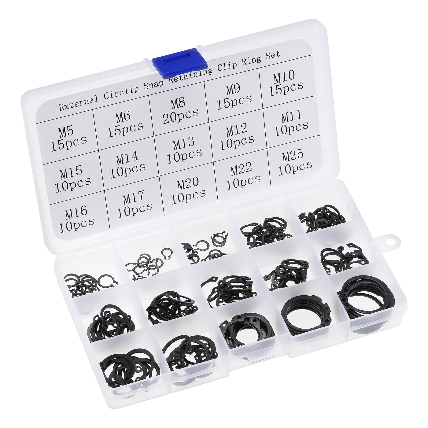 Harfington 180Pcs 15-Size External Retaining Ring Carbon Steel Assortment Set Black