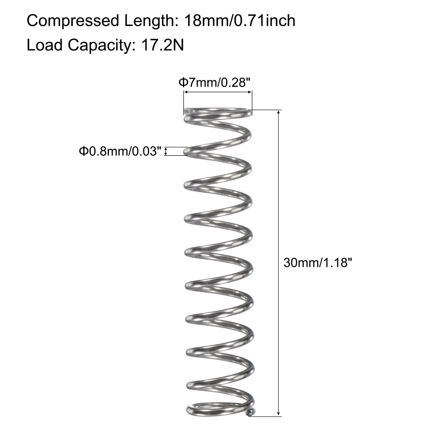 uxcell Uxcell 304 Stainless Steel Material Round Compression Spring Load Capacity Silver