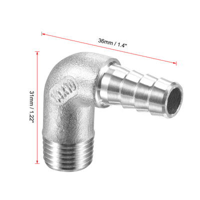 Harfington 304 Stainless Steel Hose Barb Fittings Elbow Barbed G Male Pipe Connector Adapter for Water Fuel Air