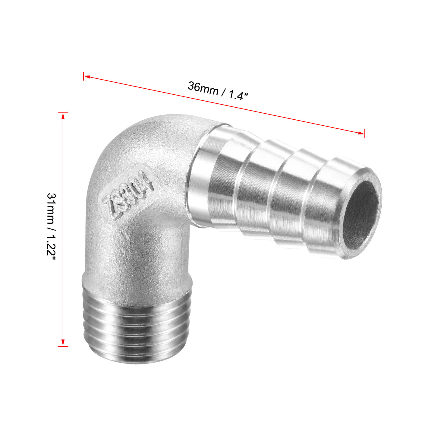 Harfington 304 Stainless Steel Hose Barb Fittings Elbow Barbed G Male Pipe Connector Adapter for Water Fuel Air