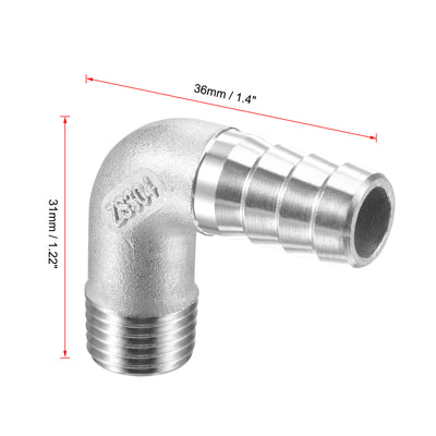 Harfington 304 Stainless Steel Hose Barb Fittings Elbow Barbed G Male Pipe Connector Adapter for Water Fuel Air