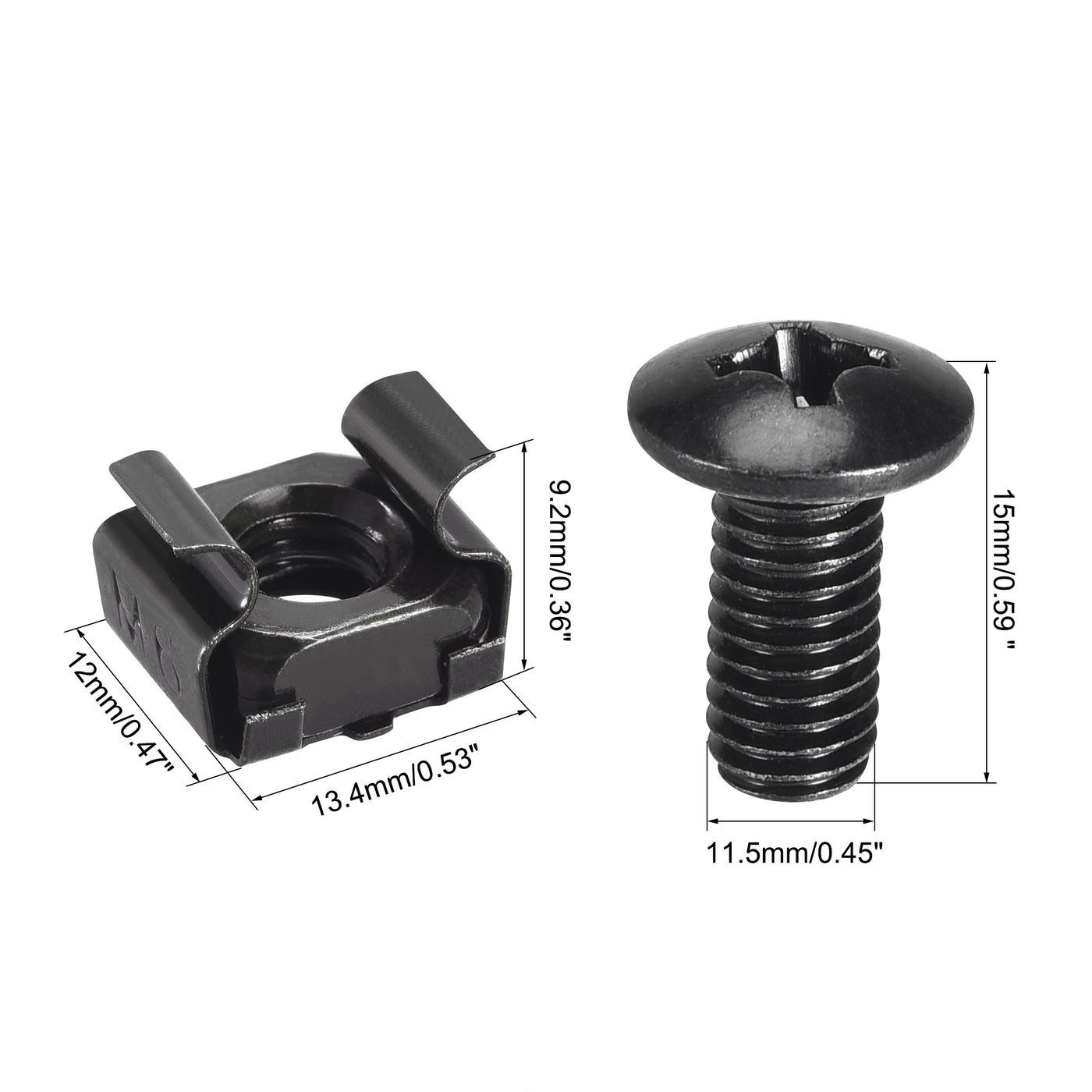 Harfington M6 x 16mm Cage Nuts and Screws Carbon Steel for Rack Mount Server Shelve Cabinet Set of 25