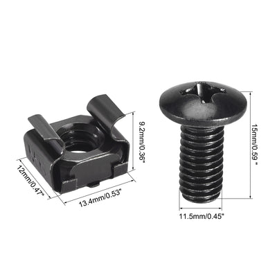 Harfington M6 x 16mm Cage Nuts and Screws Carbon Steel for Rack Mount Server Shelve Cabinet Set of 25