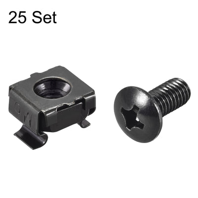 Harfington M6 x 16mm Cage Nuts and Screws Carbon Steel for Rack Mount Server Shelve Cabinet Set of 25