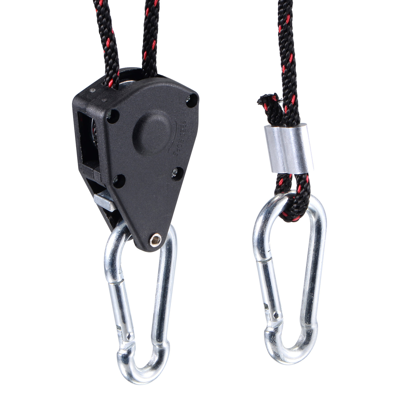 Harfington Adjustable Rope Hanger Crimped 1/8" 75lb Capacity Per Ratchet with Carabiner S Hook for Gardening Grow Light Fixtures, 2 in 1 Set