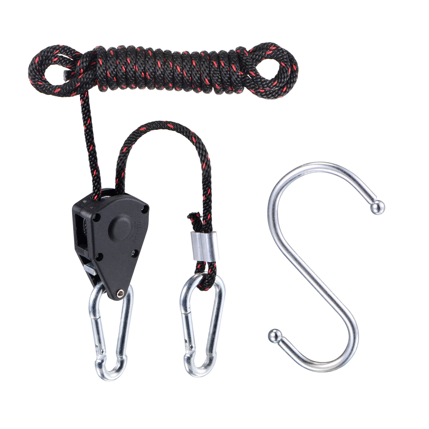 Harfington Adjustable Rope Hanger Crimped 1/8" 75lb Capacity Per Ratchet with Carabiner S Hook for Gardening Grow Light Fixtures, 2 in 1 Set