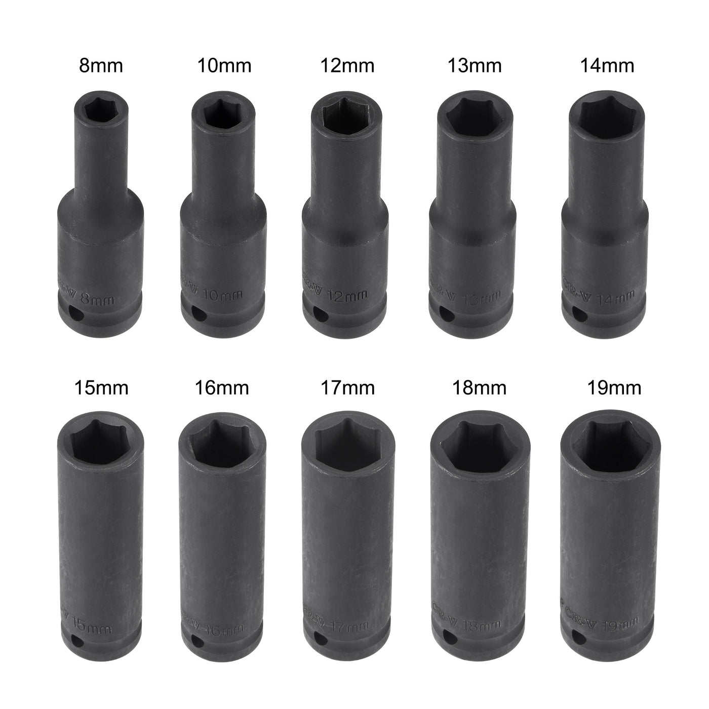 Harfington 1/2-Inch Drive Deep 6-Point Impact Socket Set, Metric, CR-MO, 10-Piece (8mm - 19mm)