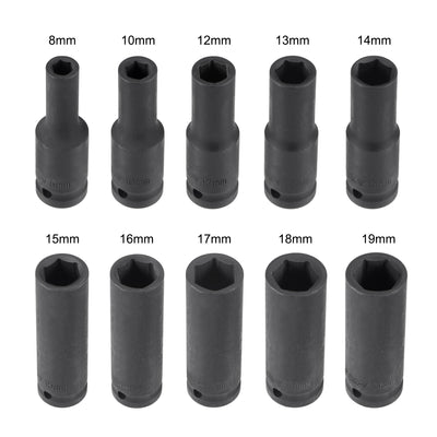 Harfington 1/2-Inch Drive Deep 6-Point Impact Socket Set, Metric, CR-MO, 10-Piece (8mm - 19mm)