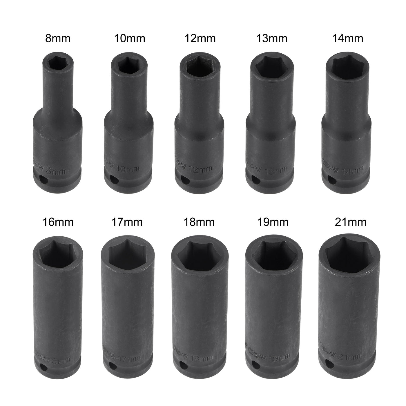 Harfington 1/2-Inch Drive Deep 6-Point Impact Socket Set, Metric, CR-MO, 10-Piece (8mm - 21mm)