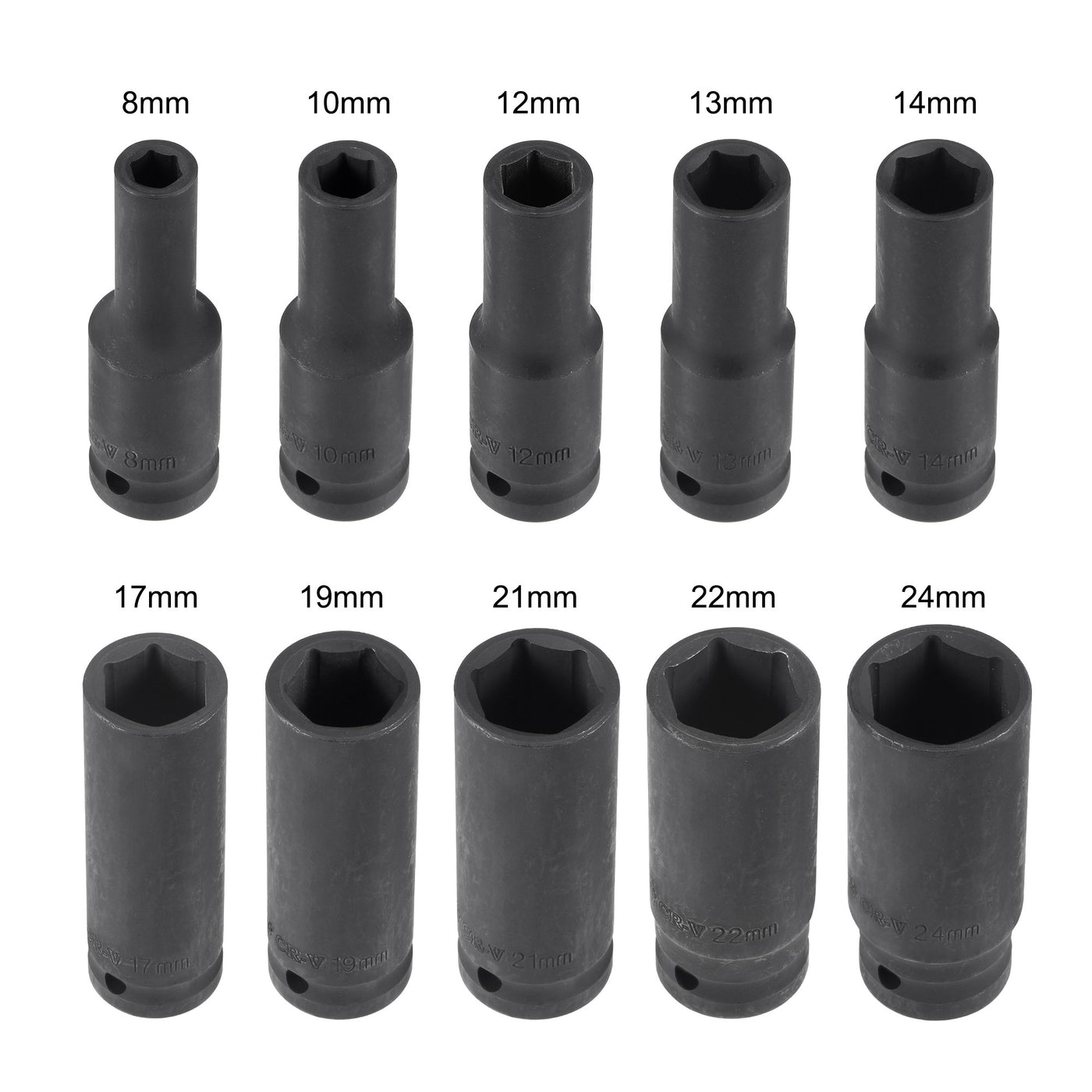 Harfington 1/2-Inch Drive Deep 6-Point Impact Socket Set, Metric, CR-MO, 10-Piece (8mm - 24mm)