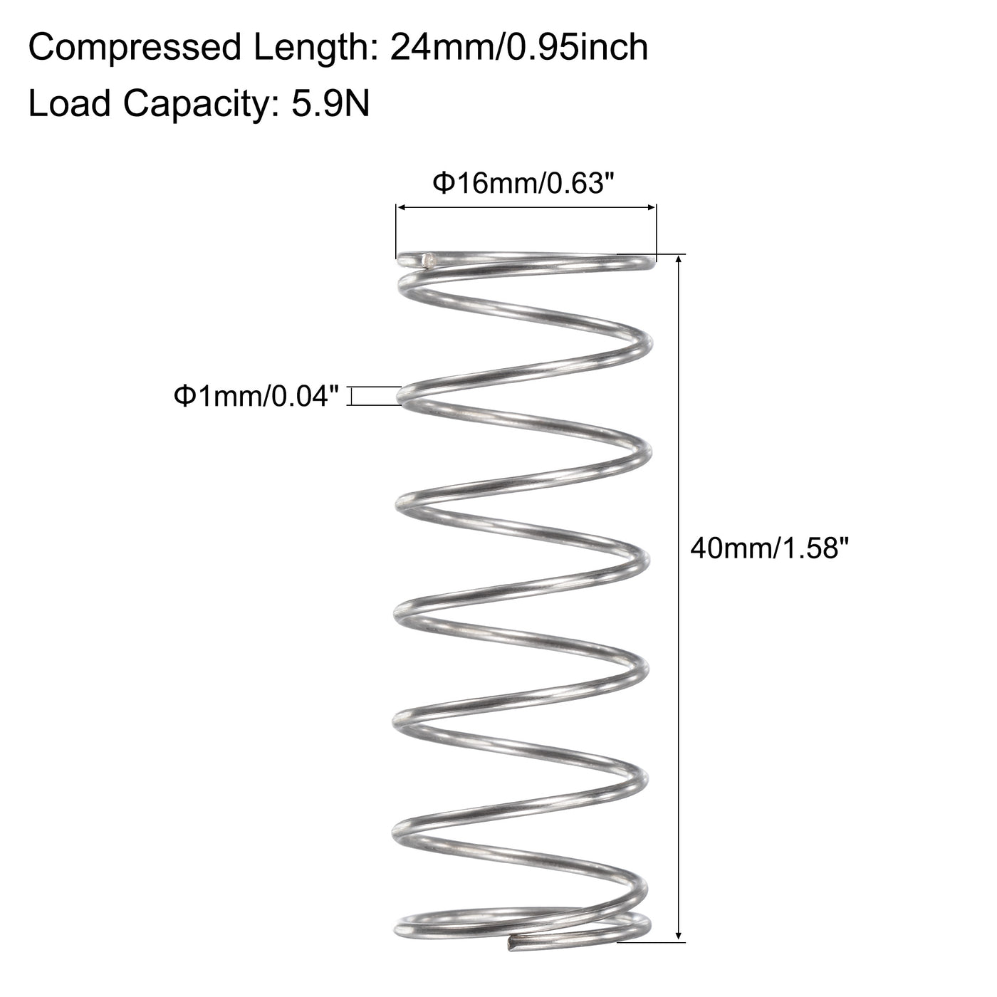 uxcell Uxcell 304 Stainless Steel Material Round Compression Spring Load Capacity Silver for Electronics