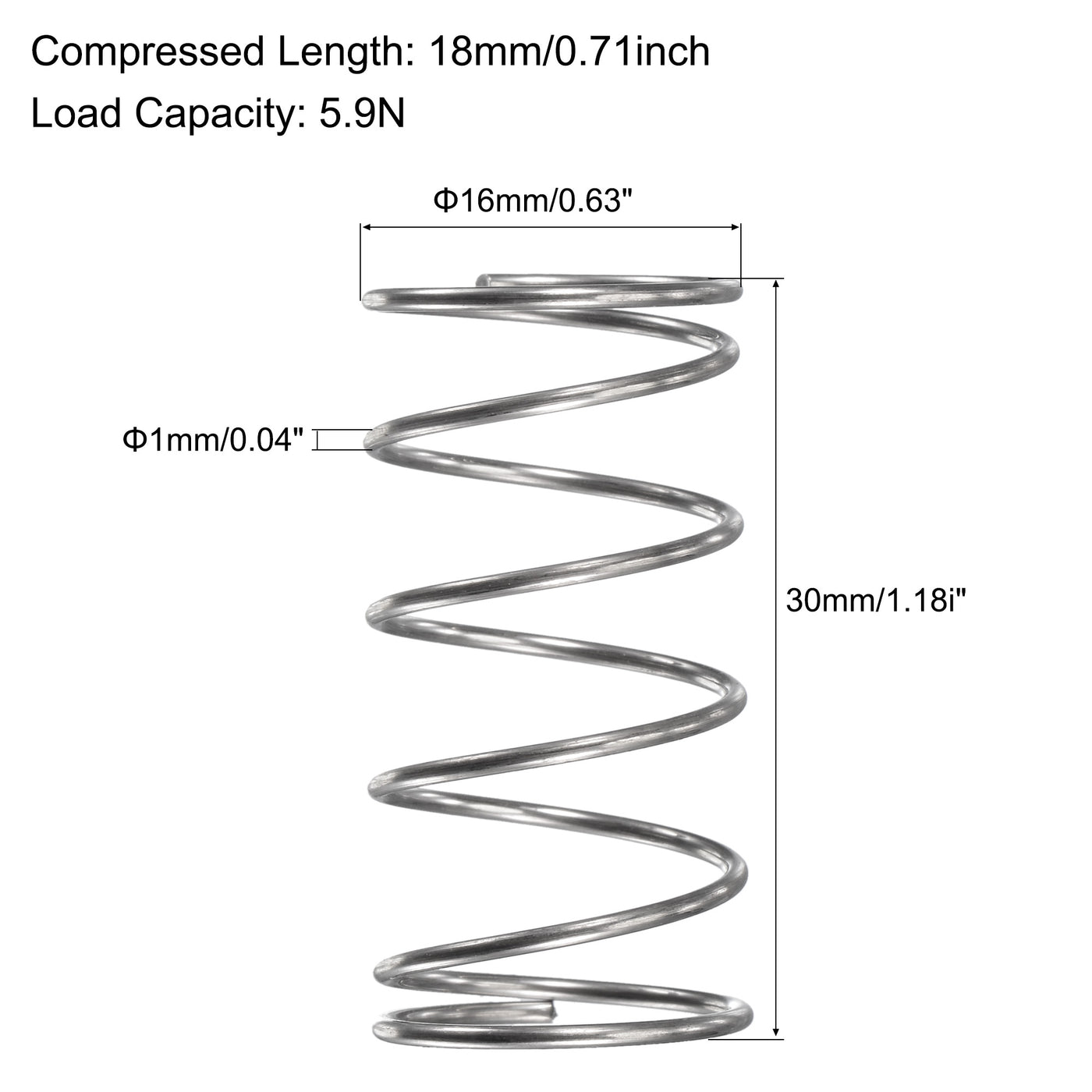 uxcell Uxcell 304 Stainless Steel Material Round Compression Spring Load Capacity Silver for Electronics