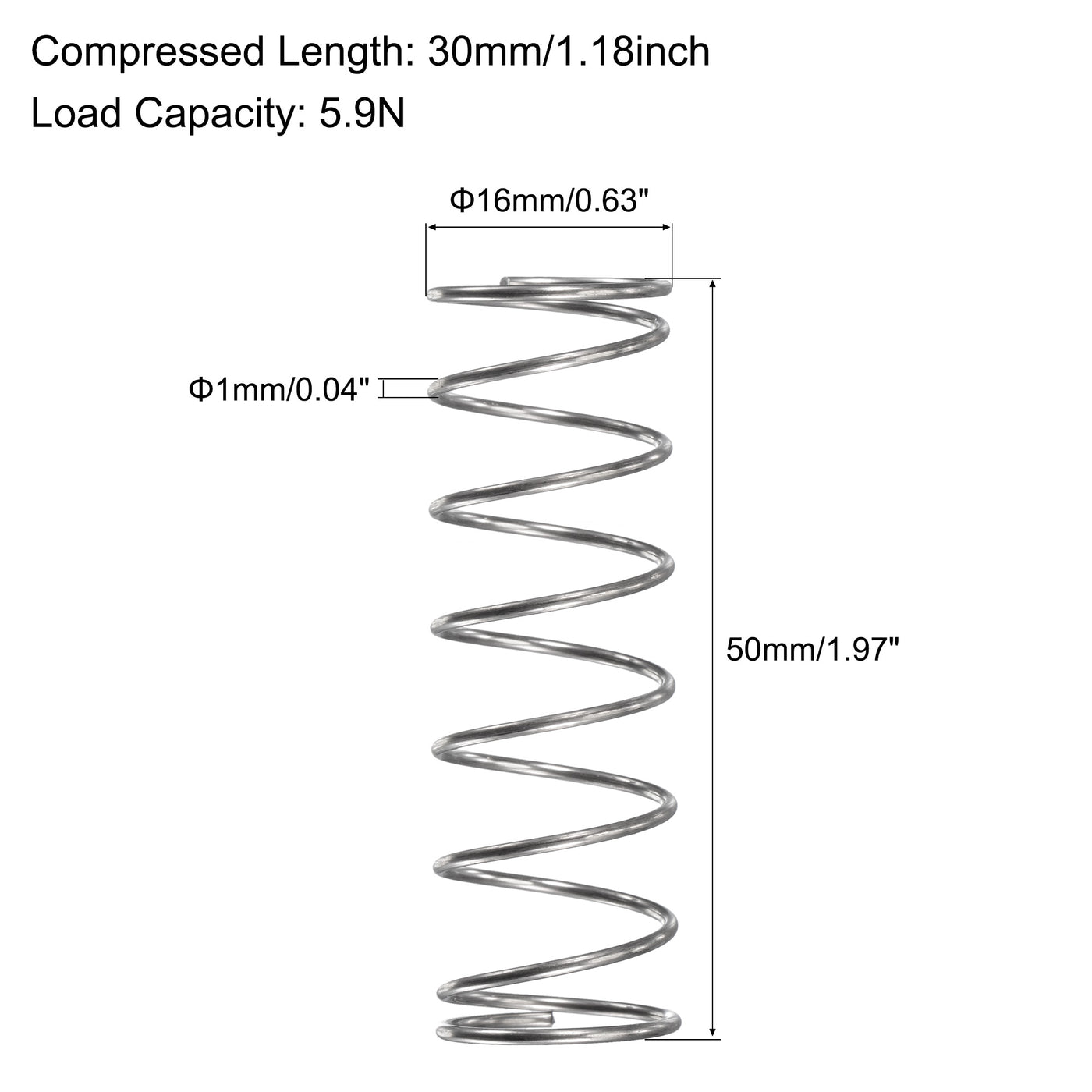 uxcell Uxcell 304 Stainless Steel Material Round Compression Spring Load Capacity Silver for Electronics