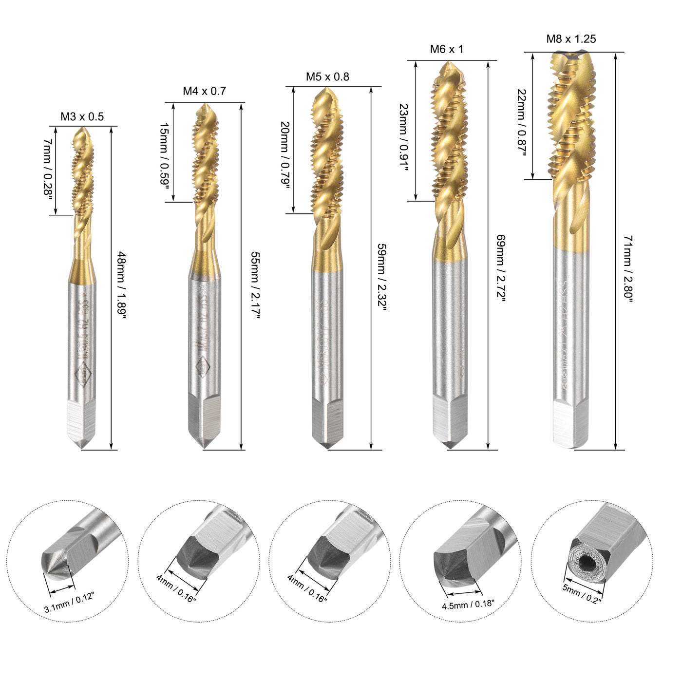 Harfington M3-M8 HSS Hand Screw Thread Metric Plug Tap Set