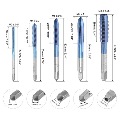 Harfington M3-M8 HSS Hand Screw Thread Metric Plug Tap Set