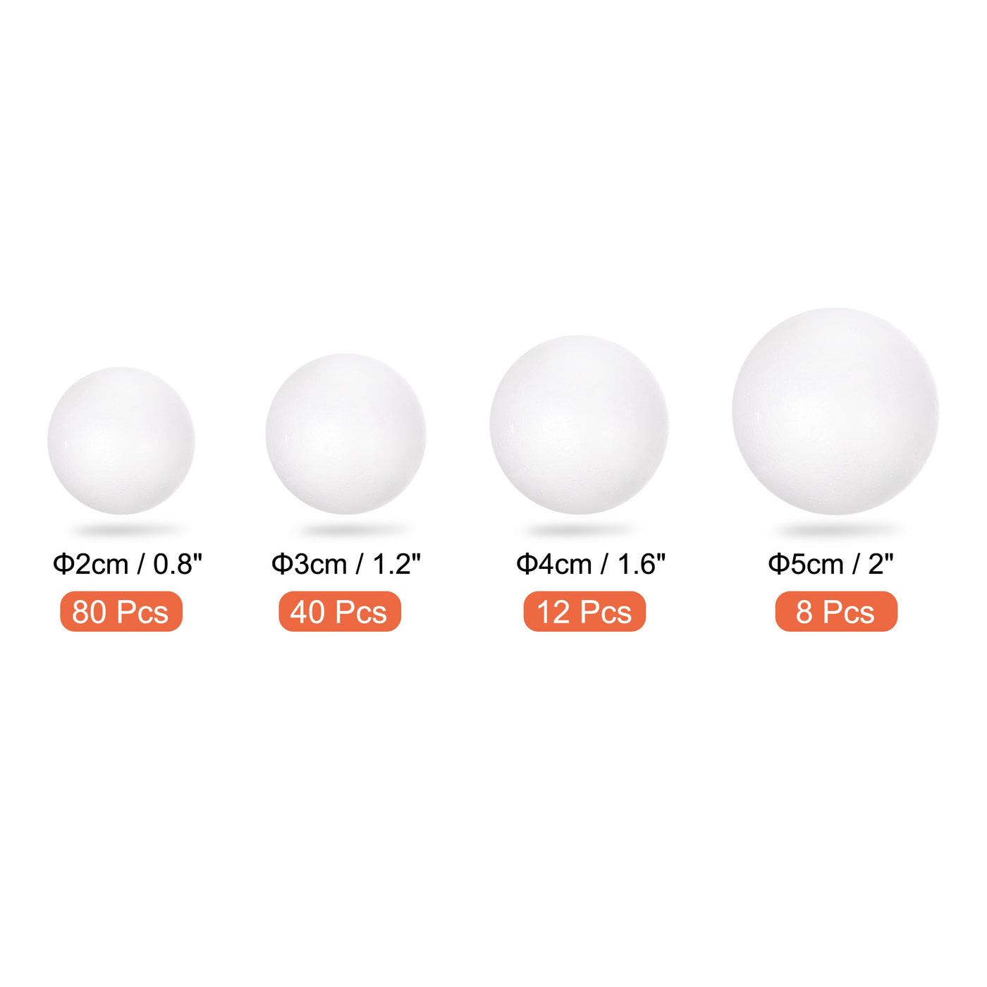 Harfington 140Pcs 4 Size White Polystyrene Foam Solid Balls for Crafts , Party Decorations
