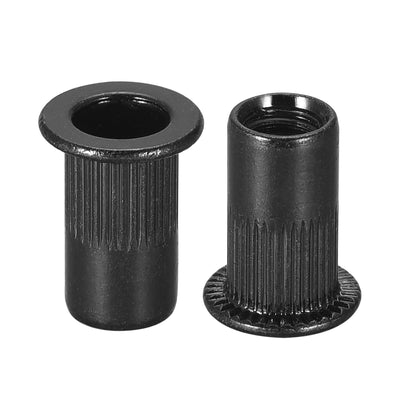 Harfington Rivet Nut Carbon Steel Knurled Flat Head Threaded Nuts Black