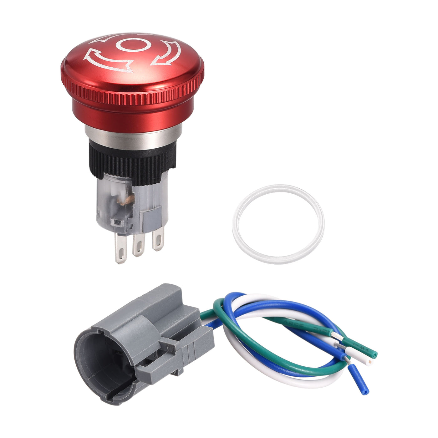 Harfington 16mm Mounting Latching Emergency Stop Push Button Switch AC250V 5A 1NO 1NC with Plug Wire