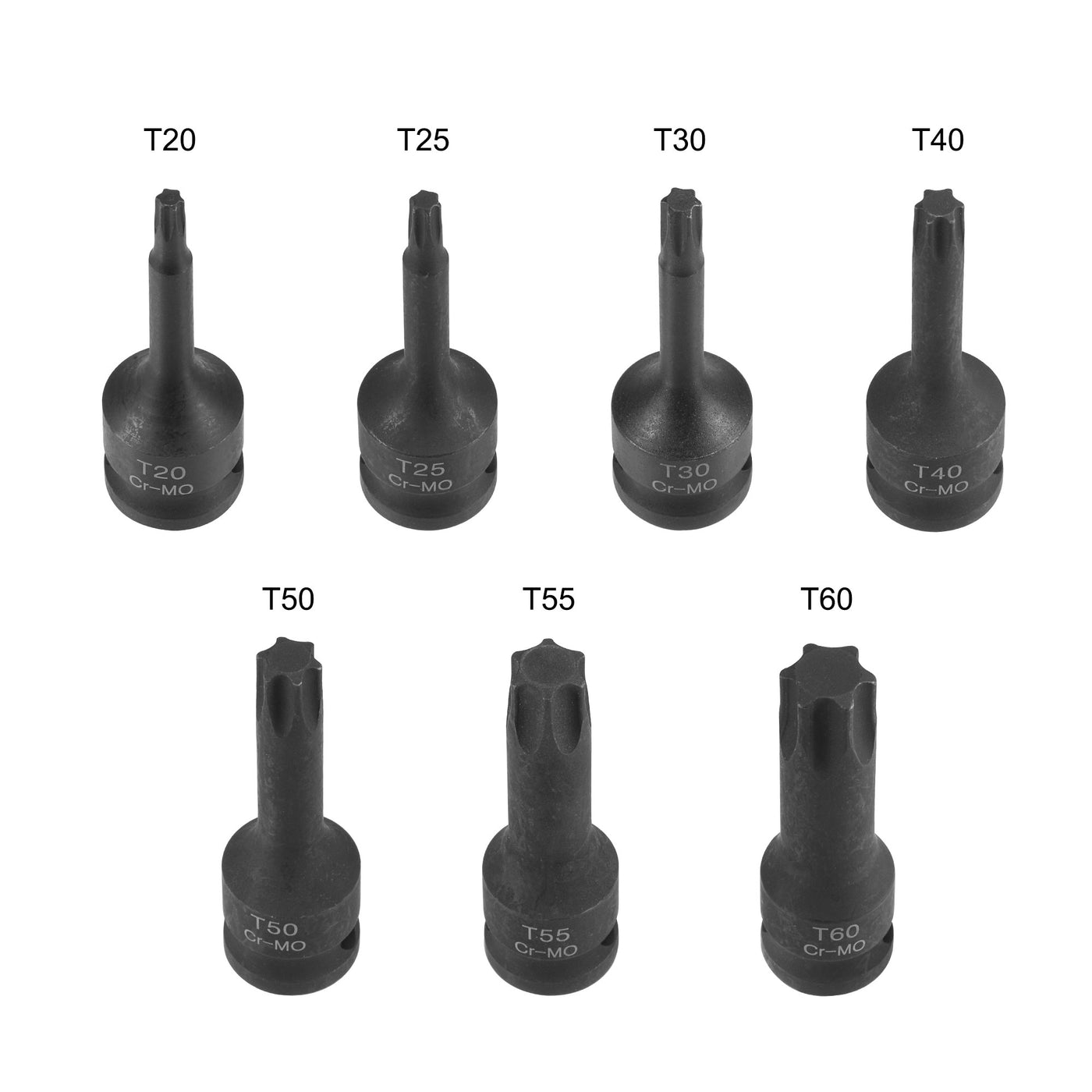 Harfington 3/8" Drive Impact Torx Bit Socket Set, T20 - T60, Metric 60mm Length, CR-MO, 7-Piece