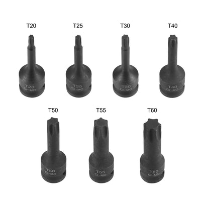 Harfington 3/8" Drive Impact Torx Bit Socket Set, T20 - T60, Metric 60mm Length, CR-MO, 7-Piece