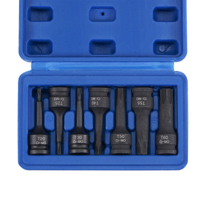 Harfington 3/8" Drive Impact Torx Bit Socket Set, T20 - T60, Metric 60mm Length, CR-MO, 7-Piece